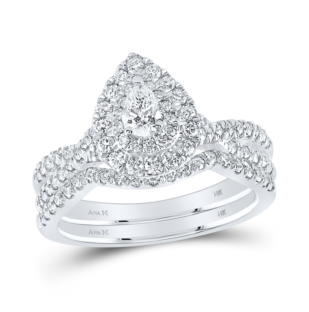 14K White Gold Pear Diamond Halo Bridal Wedding Band Set 1ctw, Women's Sz: 5-10