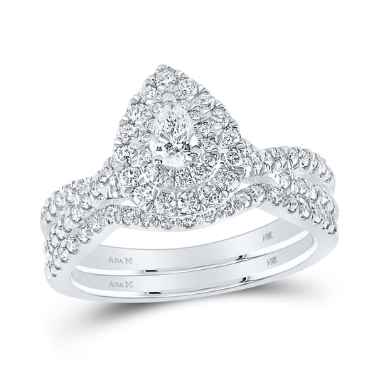 14K White Gold Pear Diamond Halo Bridal Wedding Band Set 1ctw, Women's Sz: 5-10