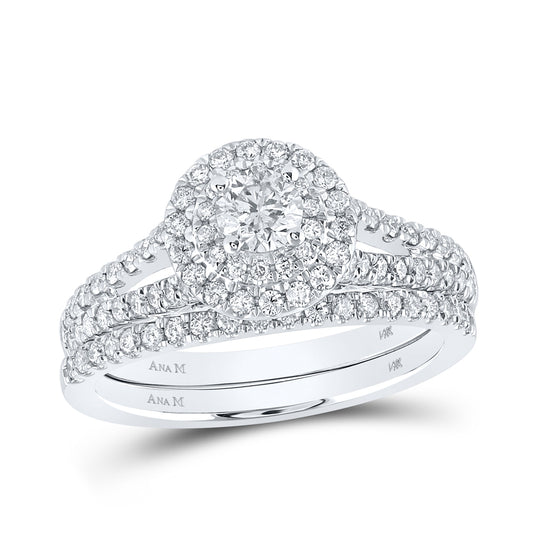 14K White Gold Round Dia. Halo Bridal Wedding Band Set 1ctw, Women's Size: 5-10