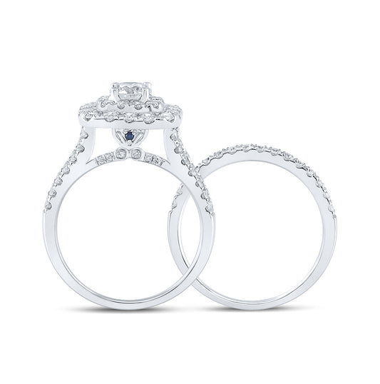 14K White Gold Round Diamond Square Halo Bridal Wedding Ring Band Set 2 Cttw, Womens Size: 5-10
