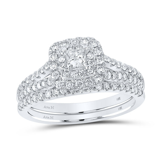 14K White Gold Princess Diamond Halo Bridal Wedding Ring Band Set 1 Cttw, Womens Size: 5-10
