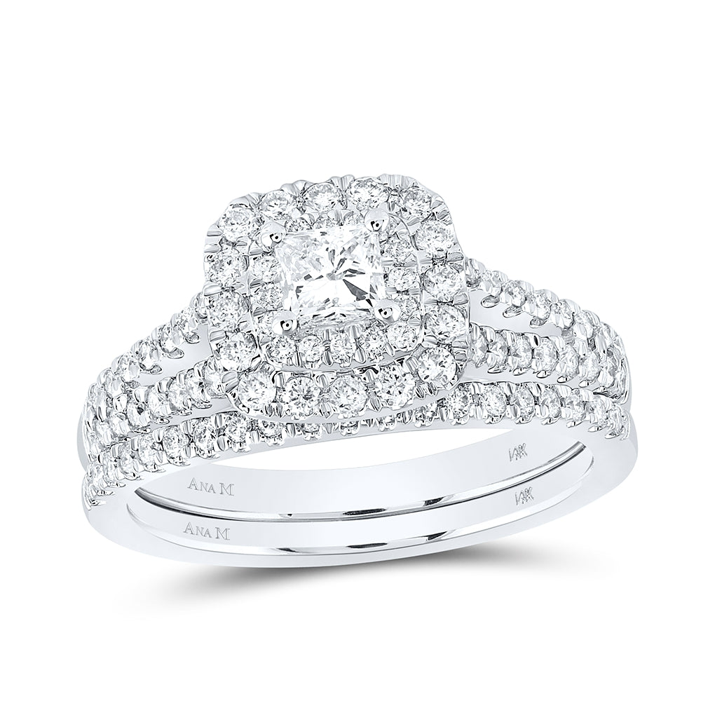 14K White Gold Diamond Halo Bridal Wedding Band Set 1ctw, Women's Size: 5-10