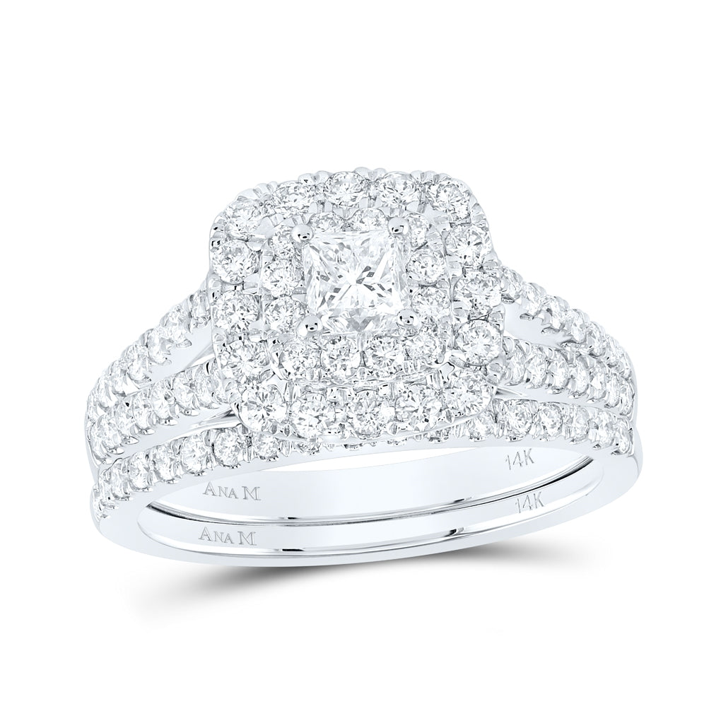 14K White Gold Princess Dia. Halo Bridal Wedding Band Set 1-1/2ctw, Women's Sz: 5-10