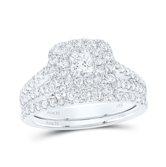 14K White Gold Princess Dia. Halo Bridal Wedding Band Set 1-1/2ctw, Women's Sz: 5-10