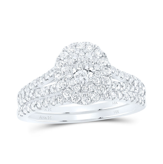 14K White Gold Oval Dia. Halo Wedding Band Set 1ctw, Women's Sz: 5-10