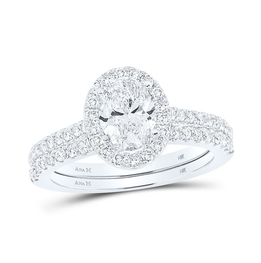 14K White Gold Oval ShapeDia. Halo Bridal Wedding Band Set 1-1/2ctw, Women's Sz: 5-10