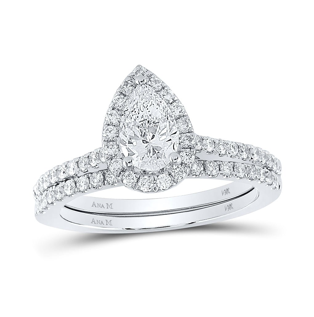 14kt White Gold 1 1/4ctw Diamond Ana M 3/4ct-cpear Bridal Set Single Halo