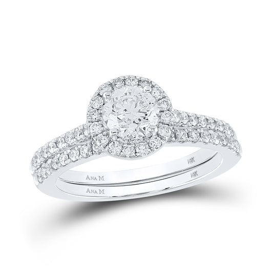 14K White Gold Round Dia. Halo Bridal Wedding Band Set 1ctw, Women's Size: 5-10