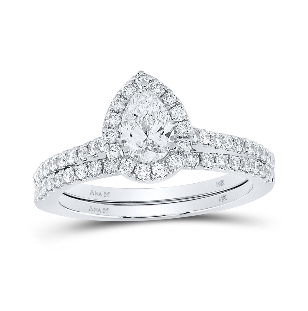 14K White Gold Pear Dia. Halo Bridal Wedding Band Set 1ctw, Women's Size: 5-10