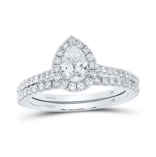 14K White Gold Pear Dia. Halo Bridal Wedding Band Set 1ctw, Women's Size: 5-10