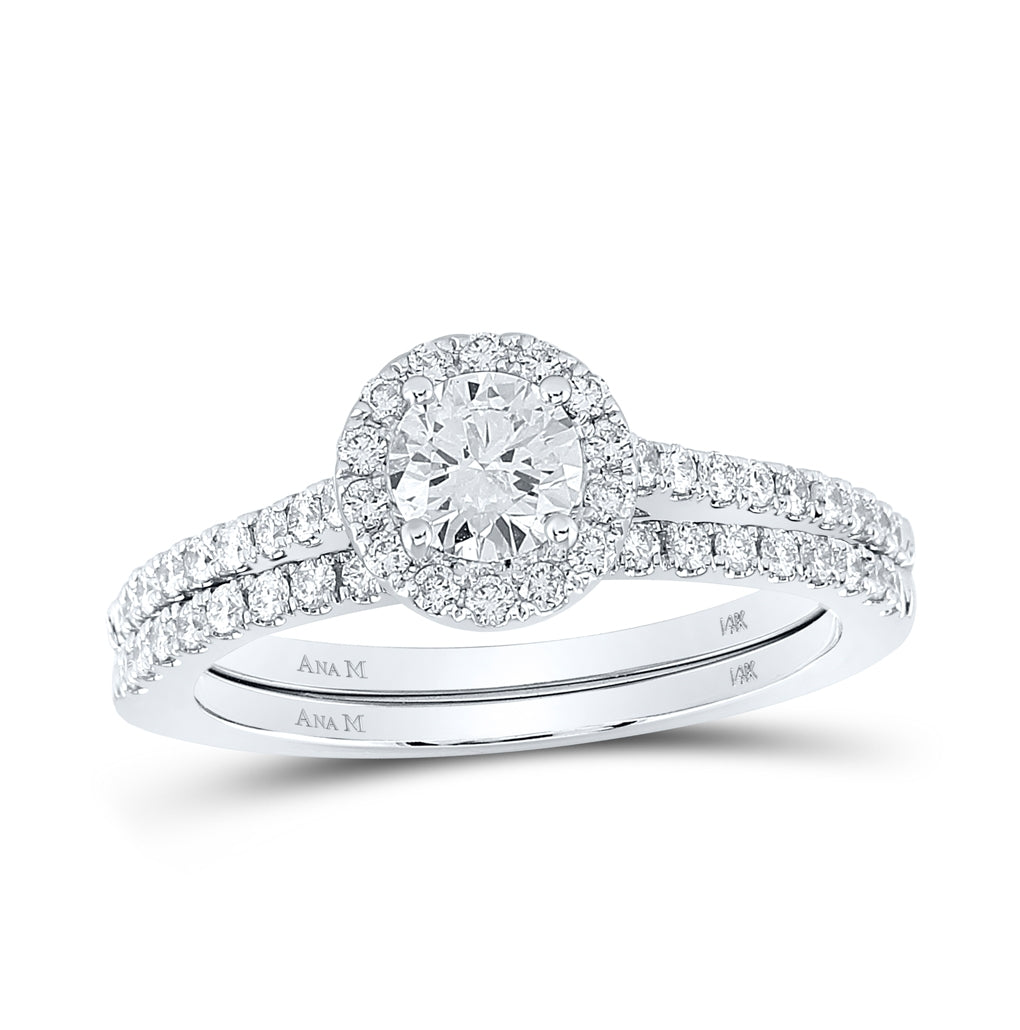 14K White Gold Diamond Halo Bridal Wedding Band Set 1ctw, Womens Size: 5-10