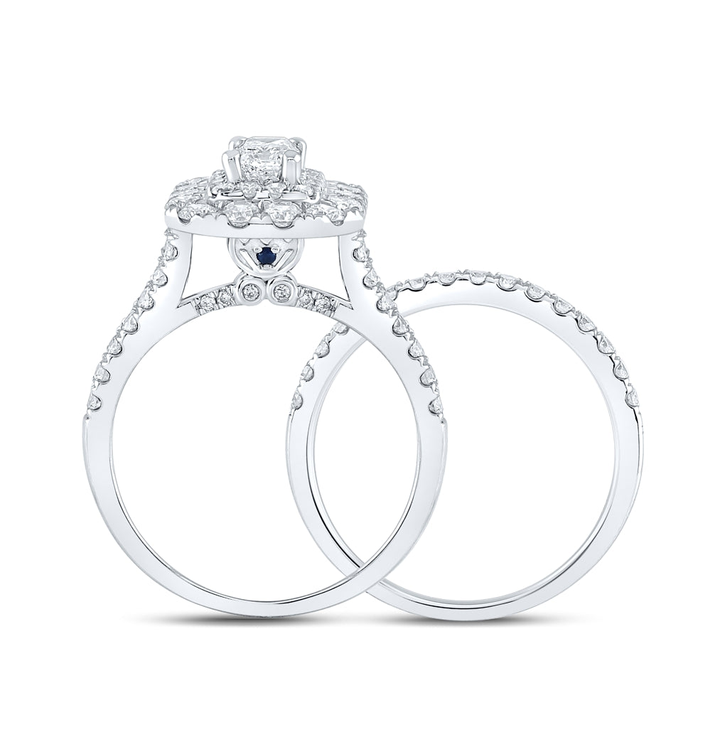 14K White Gold Emerald Diamond Halo Bridal Wedding Ring Band Set 2ctw, Women's Size: 5-10