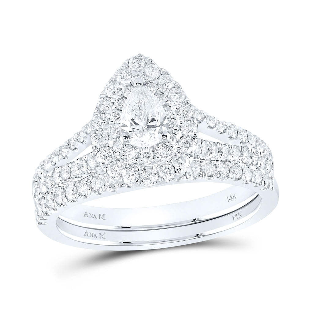 14K White Gold Pear Dia. Halo Bridal Wedding Band Set 1ctw, Women's Size: 5-10