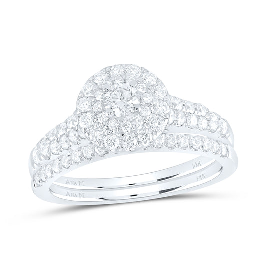 14K White Gold Round Dia. Halo Bridal Wedding Band Set 1ctw, Women's Sz: 5-10