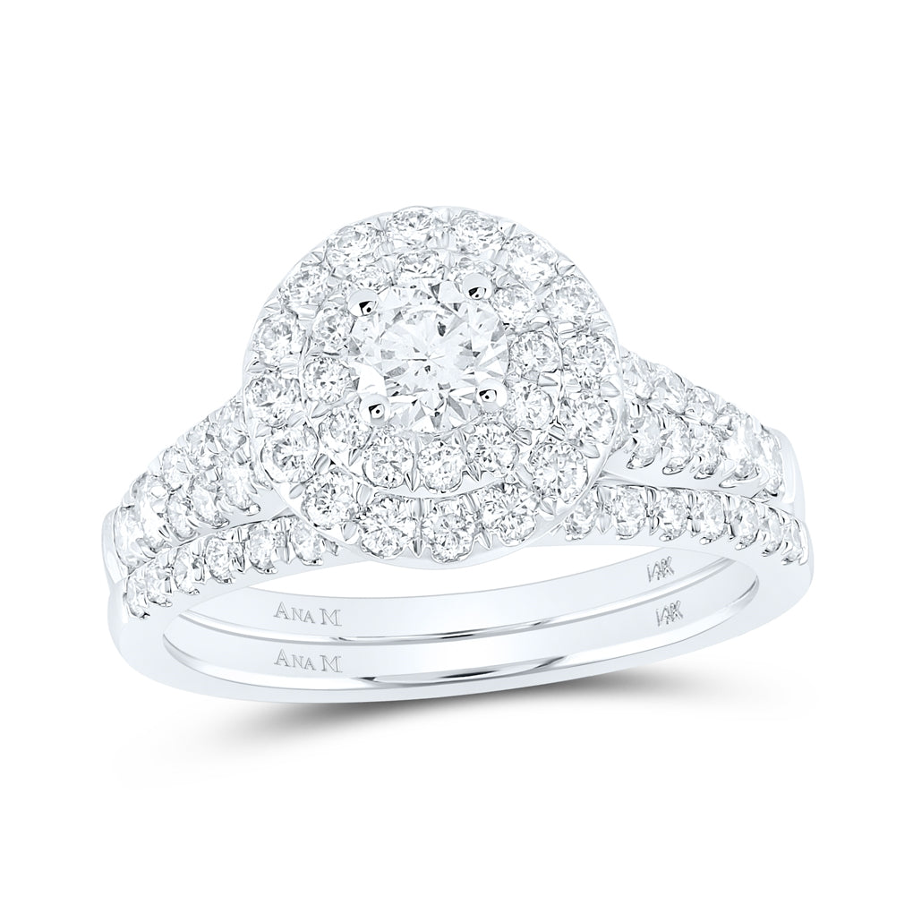 14K White Gold Round Dia. Halo Bridal Wedding Band Set 1-1/2ctw, Women's Size: 5-10