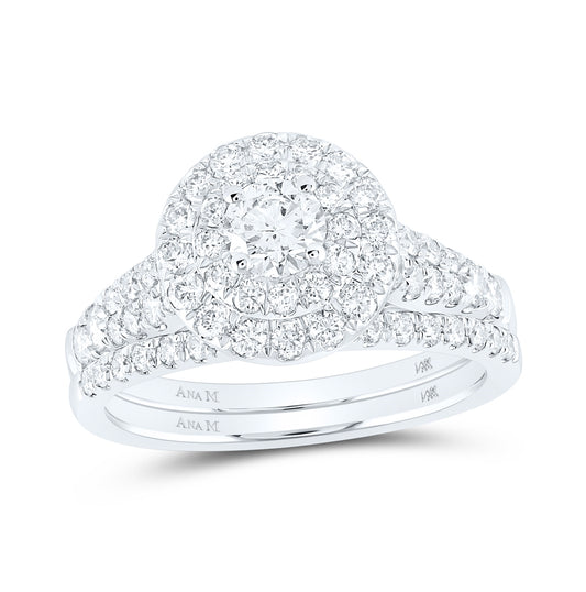 14K White Gold Round Dia. Halo Bridal Wedding Band Set 1-1/2ctw, Women's Size: 5-10
