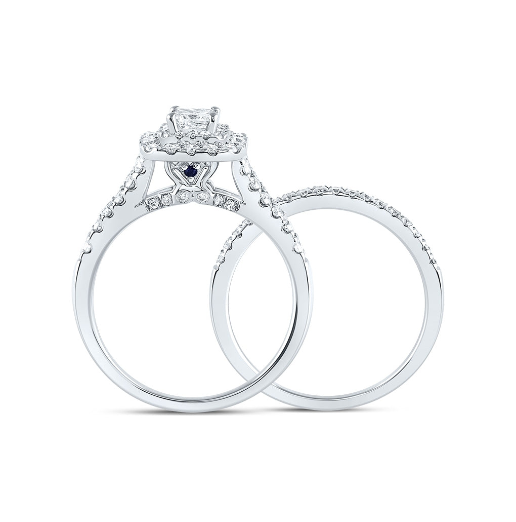 14K White Gold Princess Dia. Halo Bridal Wedding Ring Band Set 1ctw, Women's Size: 5-10