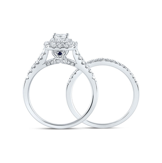 14K White Gold Princess Dia. Halo Bridal Wedding Ring Band Set 1ctw, Women's Size: 5-10