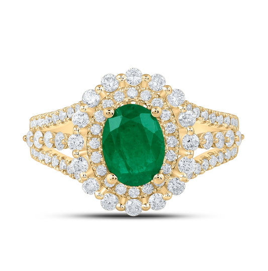 14K Yellow Gold Womens Oval Emerald Solitaire Diamond Fashion Ring 1-7/8 Cttw, Womens Size: 5-10