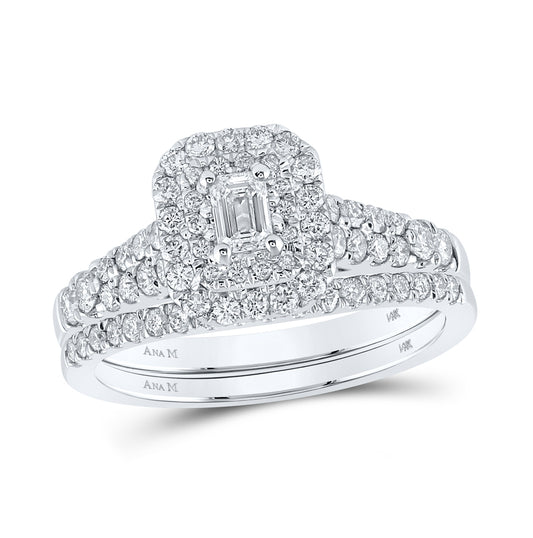 14K White Gold Emerald Dia. Halo Bridal Wedding Band Set 1ctw, Women's Sz: 5-10