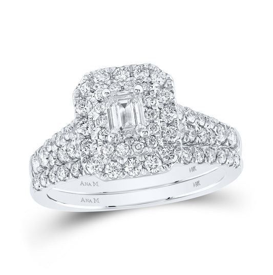 14K White Gold Emerald Dia. Halo Bridal Wedding Band Set 1-1/2ctw, Women's Size: 5-10