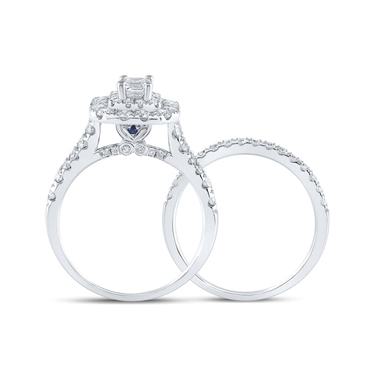 14K White Gold Emerald Dia. Halo Bridal Wedding Band Set 2ctw, Women's Sz: 5-10