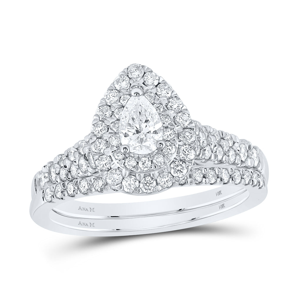 14K White Gold Pear Diamond Halo Wedding Band Set 1ctw, Women's Size: 5-10