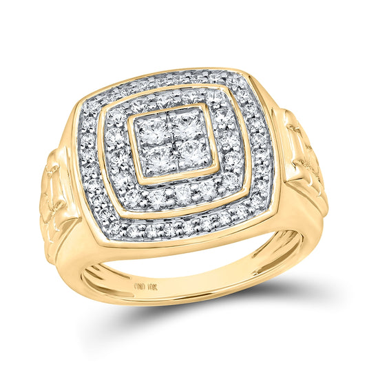 10K Yellow Gold Mens Round Diamond Square Ring 1 Cttw, Mens Size: 7-13