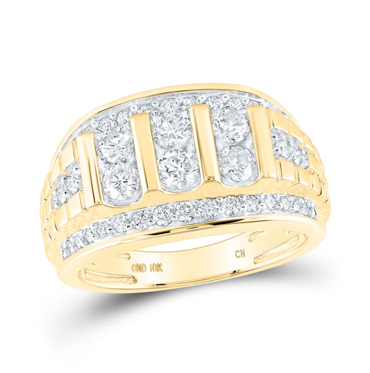 10K Yellow Gold Mens Round Diamond Band Ring 1-1/2 Cttw, Mens Size: 7-13