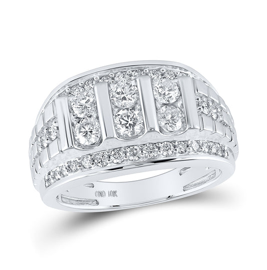 10K White Gold Mens Round Diamond Band Ring 1-1/2 Cttw, Mens Size: 7-13