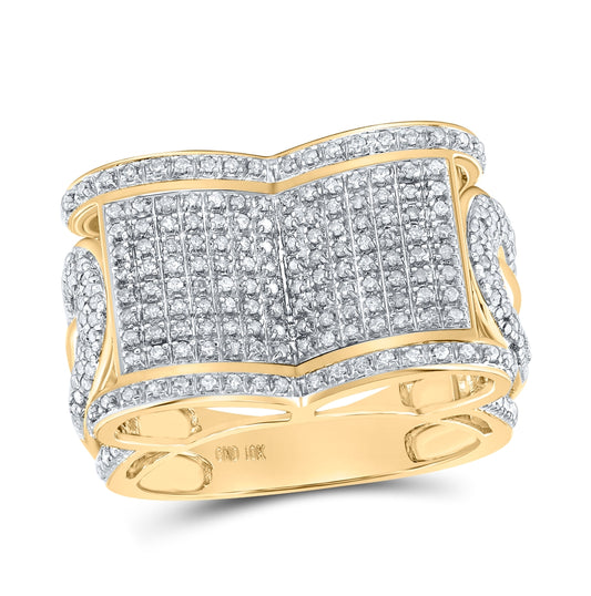 10K Yellow Gold Mens Round Diamond Rectangle Band Ring 1 Cttw, Mens Size: 7-13