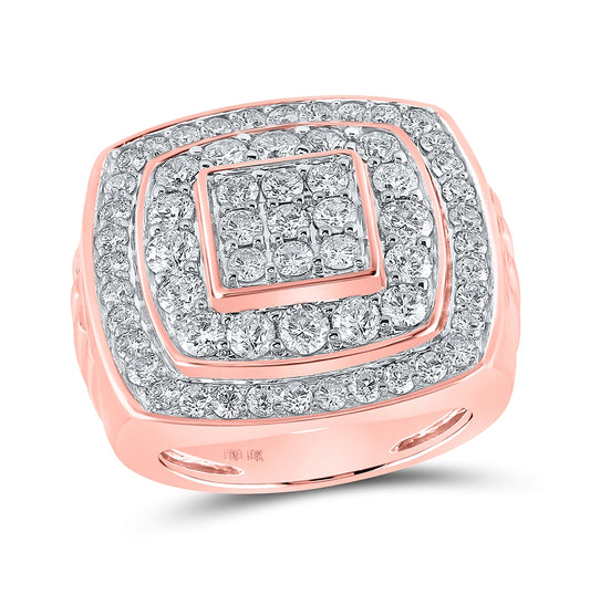 10K Rose Gold Mens Round Diamond Nested Square Ring 4 Cttw, Mens Size: 7-13