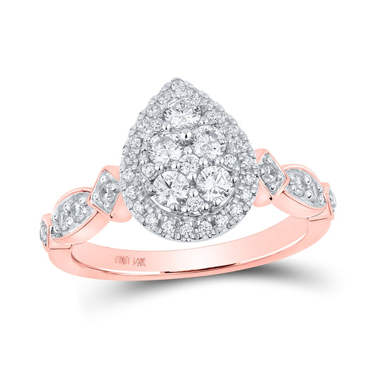 14K Rose Gold Round Diamond Teardrop Bridal Wedding Engagement Ring 3/4 Cttw, Womens Size: 5-10