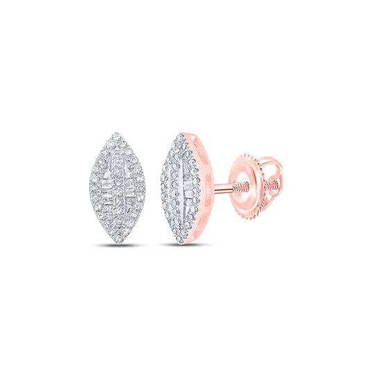 10K Rose Gold Womens Baguette Diamond Oval Earrings 1/4 Cttw