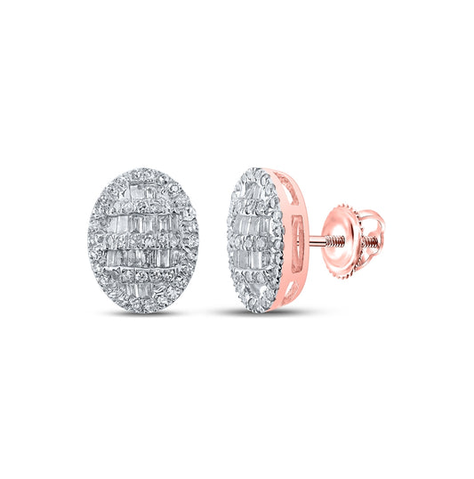10K Rose Gold Womens Baguette Diamond Oval Earrings 1/2 Cttw