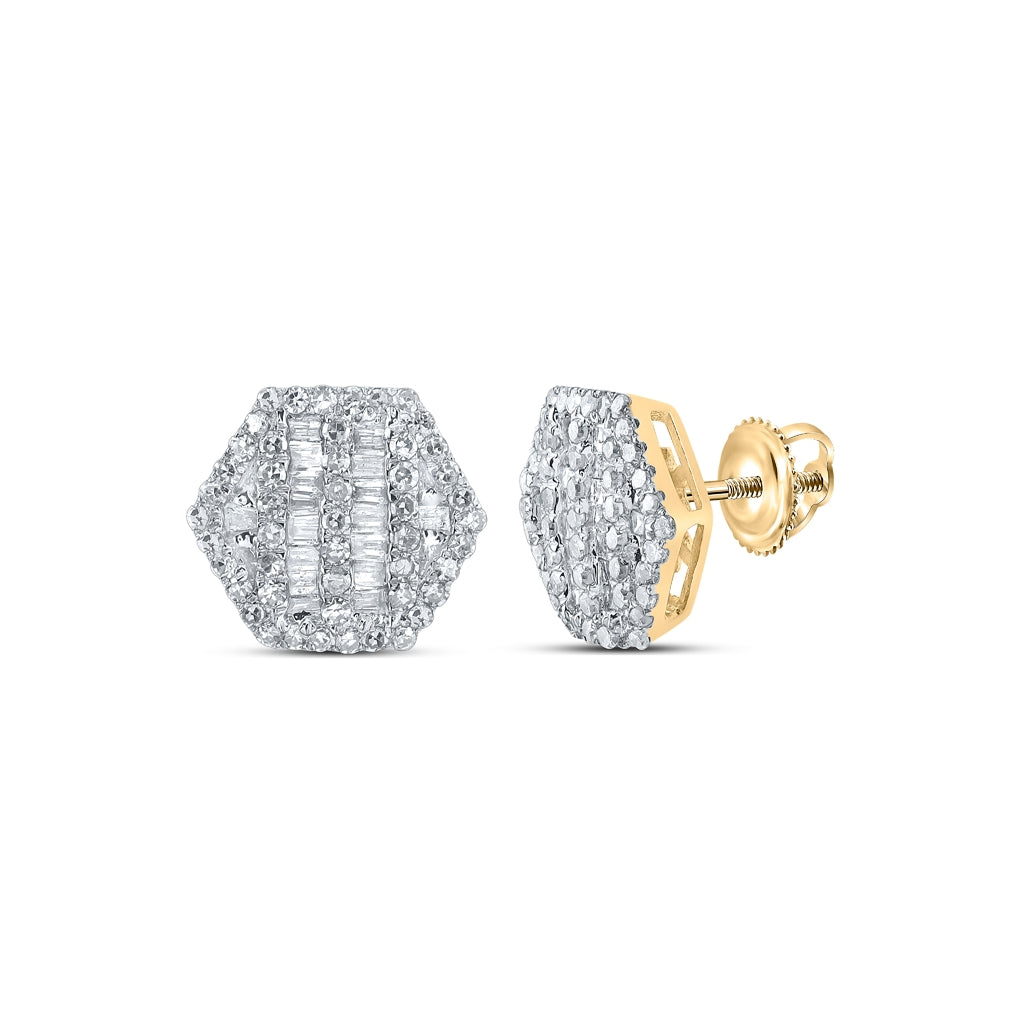 10K Yellow Or Rose Gold Womens Baguette Diamond Hexagon Earrings