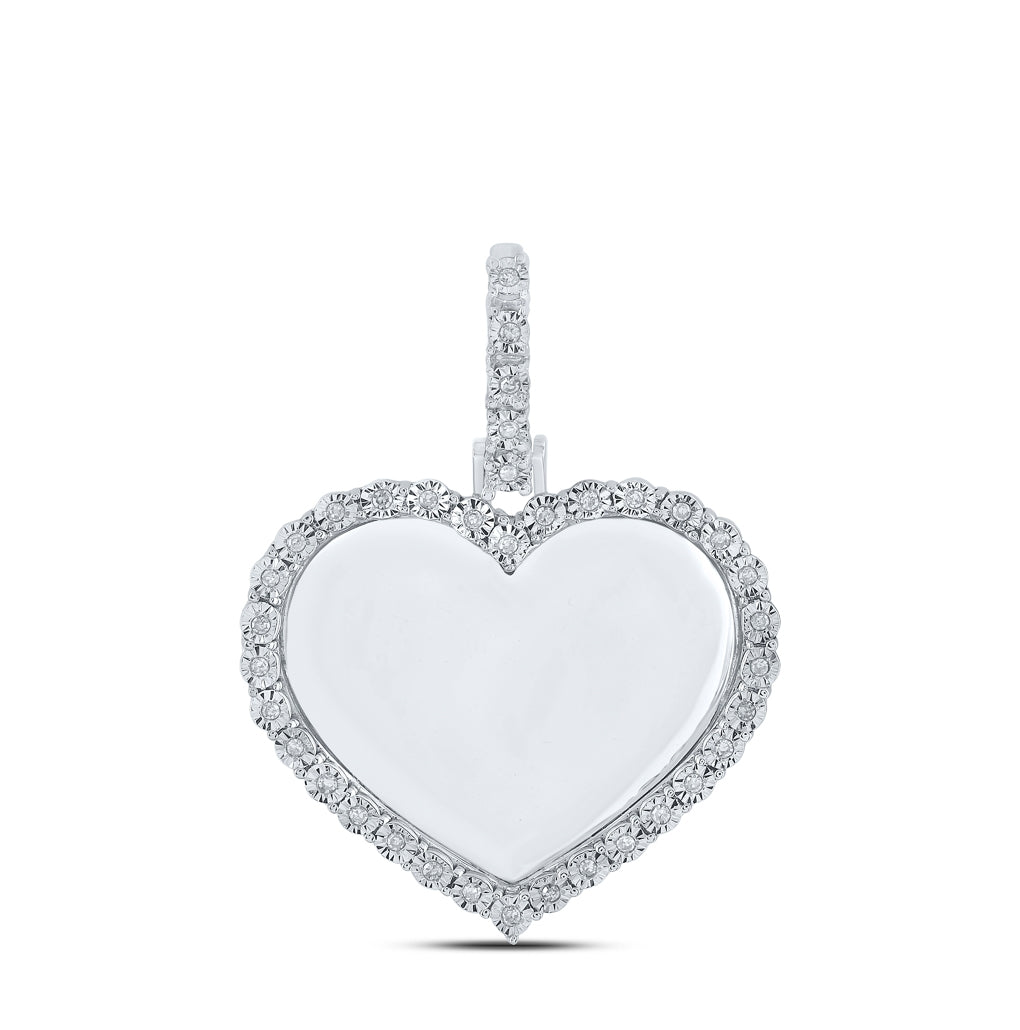 10K White Or Rose Gold Mens Round Diamond Heart Memory Charm Pendant