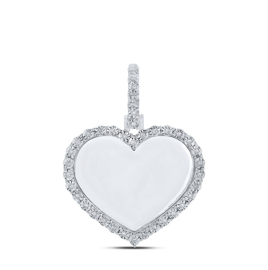 10K White Or Rose Gold Mens Round Diamond Heart Memory Charm Pendant