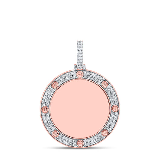 10K Rose Gold Mens Round Diamond Circle Memory Charm Pendant 2 Cttw, Length: 1.99 In, Width: 1.51 In