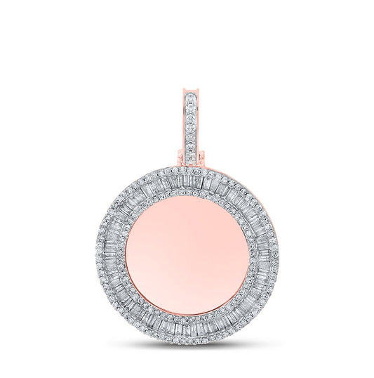 10K Rose Gold Mens Baguette Diamond Memory Circle Charm Pendant 1-1/2 Cttw, Length: 1.56 In, Width: 1.11 In