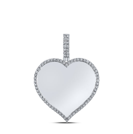10K White Or Rose Gold Mens Round Diamond Heart Charm Pendant