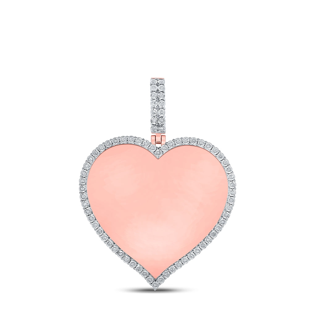 10K White Or Rose Gold Mens Round Diamond Heart Charm Pendant