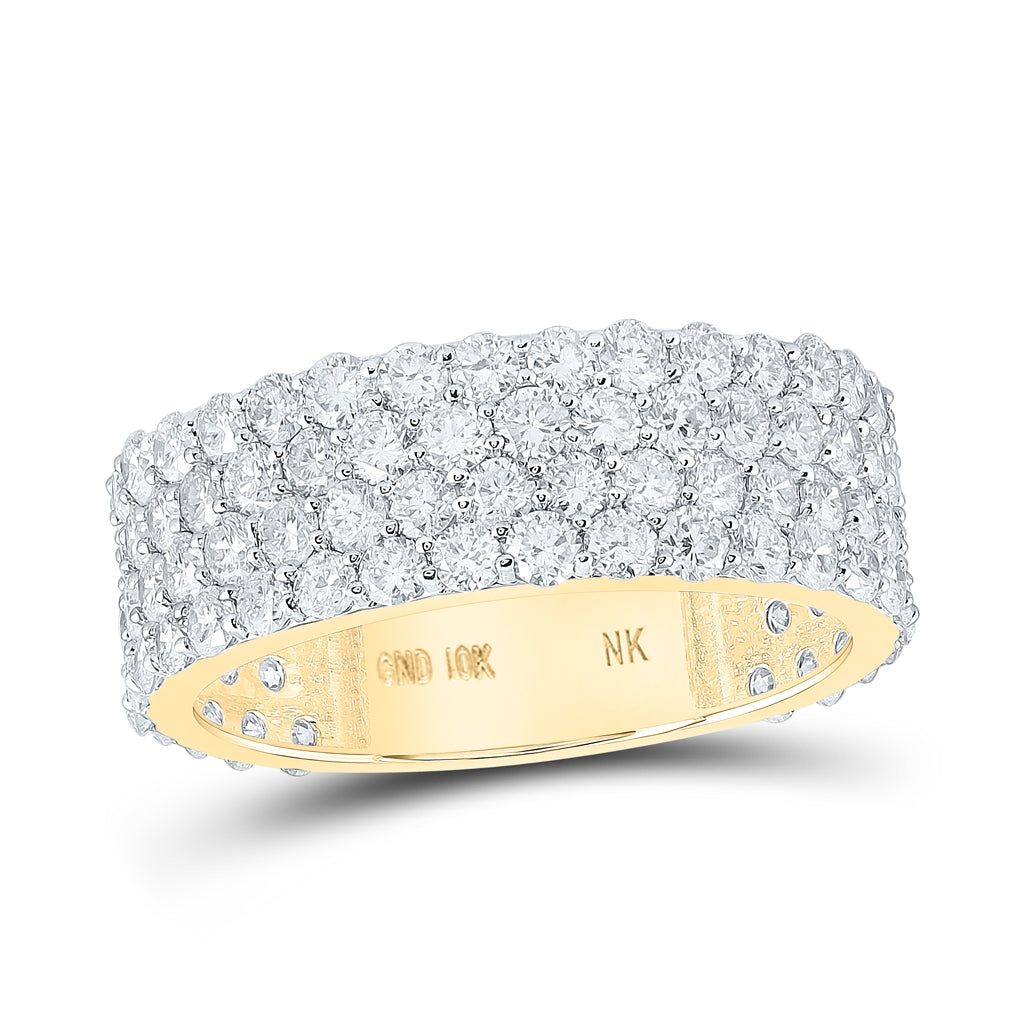 10K White Or Yellow Gold Mens Round Diamond 4-Row Band Ring 4-1/4 Cttw, Mens Size: 7-13