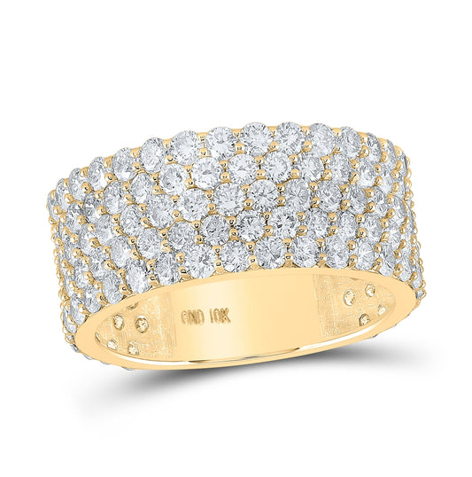 10K Yellow Gold Mens Round Diamond 5-Row Band Ring 5-3/8 Cttw, Mens Size: 7-13