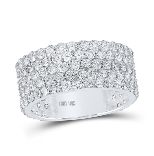 10K White Gold Mens Round Diamond 5-row Pave Band Ring 5 Cttw, Mens Size: 7-13