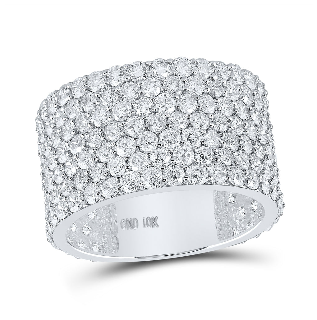 10K White Gold Mens Round Diamond Pave 7-Row Band Ring 7-1/2 Cttw, Mens Size: 7-13
