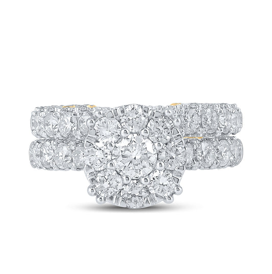 10K Yellow Or White Gold Round Diamond Halo Bridal Wedding Ring Band Set 5-7/8 Cttw, Womens Size: 5-10