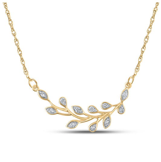 10K Yellow Or White Or Rose Gold Womens Round Diamond Branch Floral Fashion Necklace