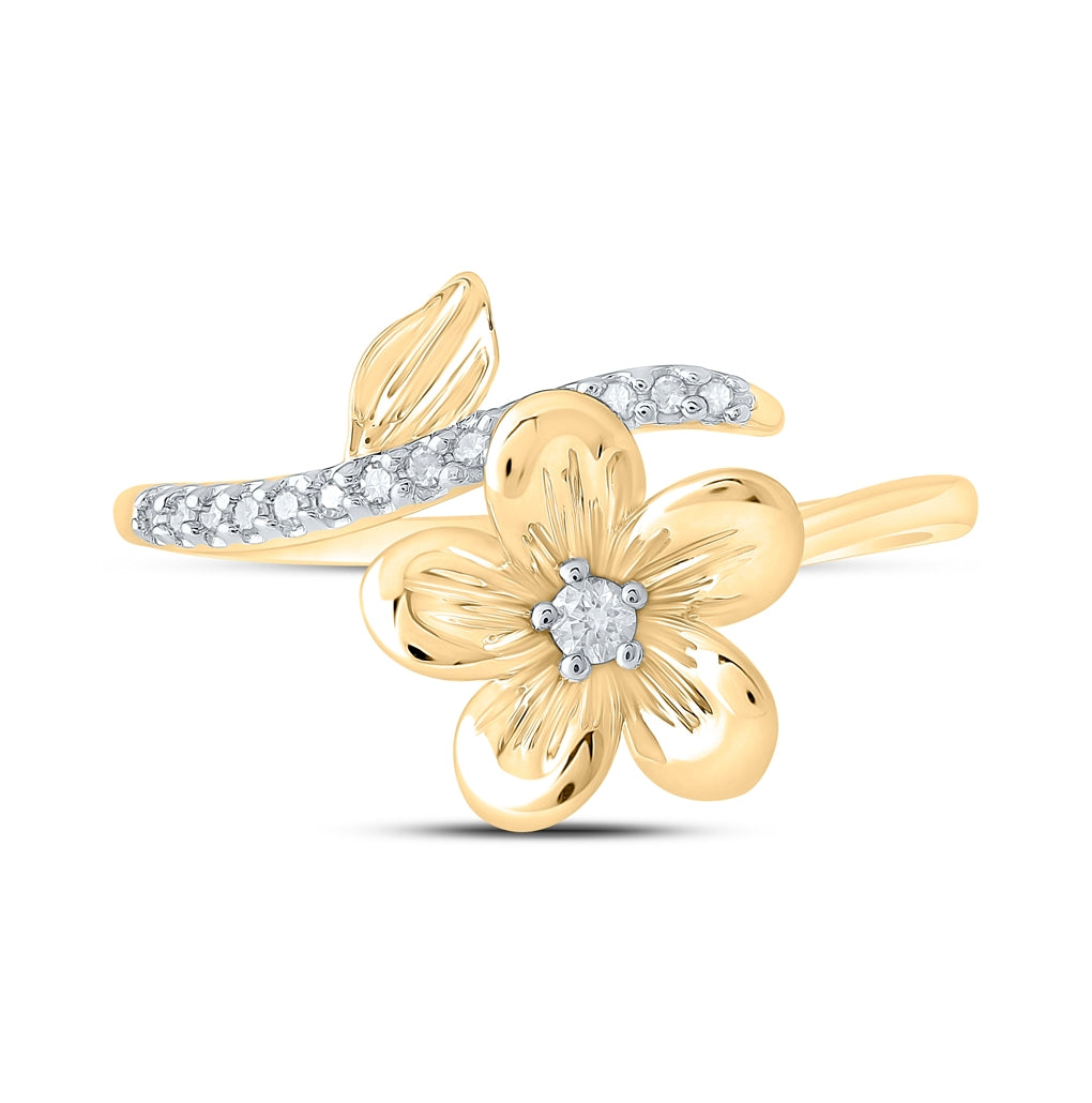 10K Yellow Or White Or Rose Gold Womens Round Diamond Flower Band Ring , Womens Size: 5-10