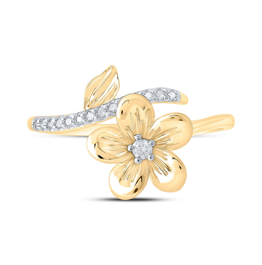 10K Yellow Or White Or Rose Gold Womens Round Diamond Flower Band Ring , Womens Size: 5-10